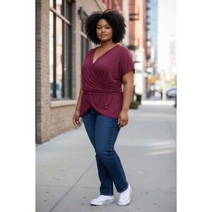 Torrid Super Soft Knits Burgundy Dolman Sleeve‎ Faux Wrap Tunic Top Size 5